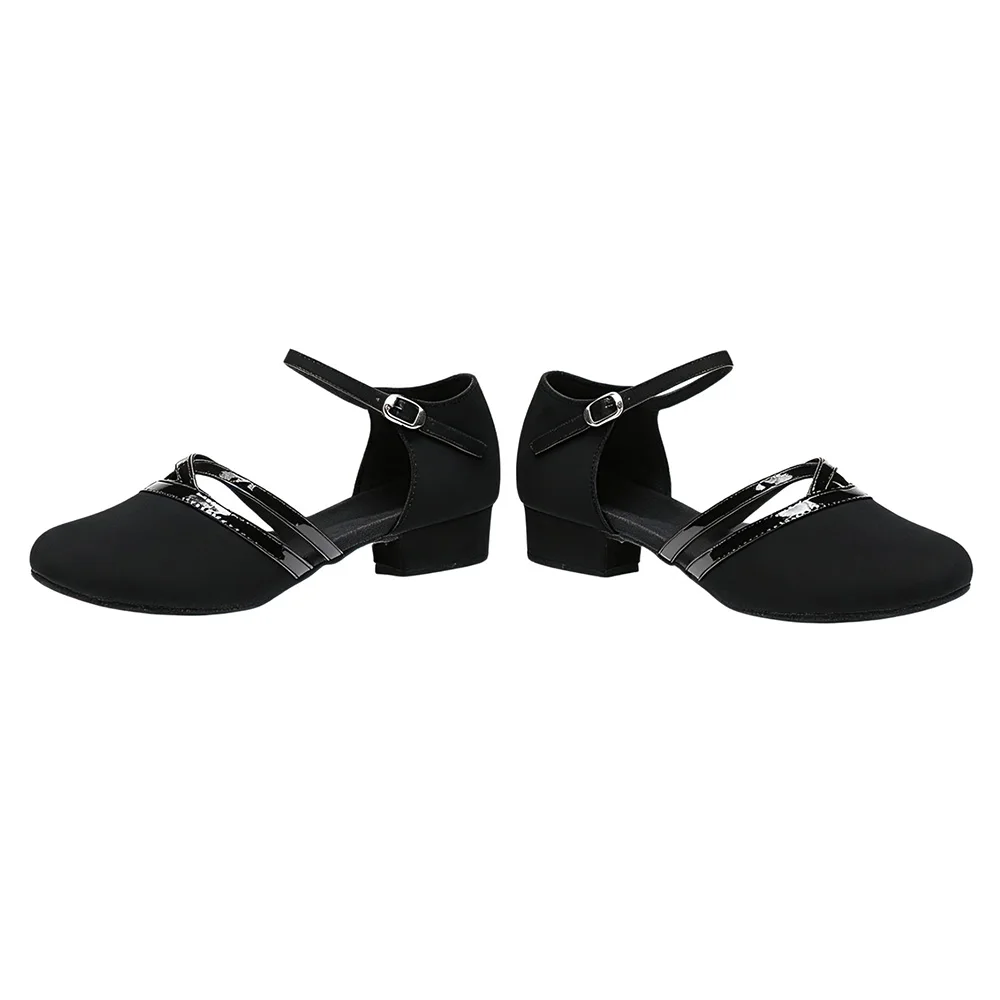 Women Closed Toe Latin Dance Shoes Black Low Heel Ankle Strap Ballroom Salsa Tango Practice Dance Shoes for Ladies