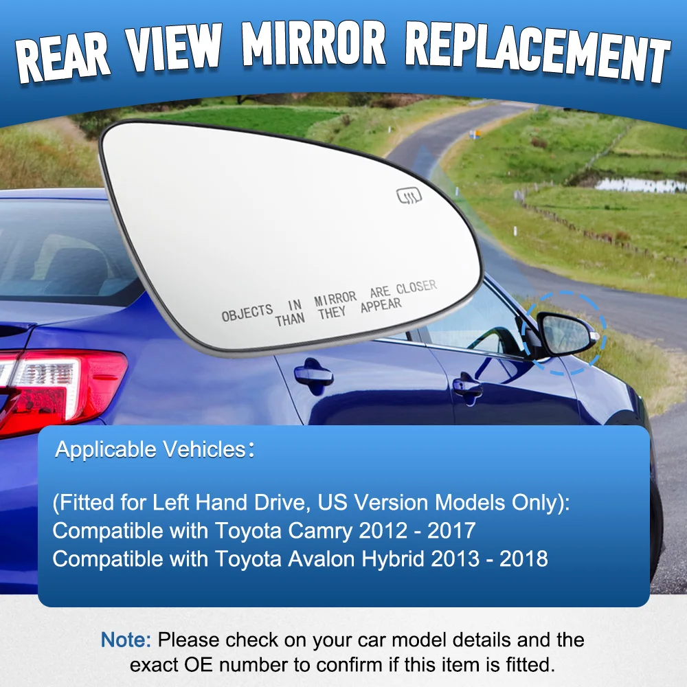 

Left Right Heated Side Wing Rearview Mirror Glass Convex for Toyota Camry 2012-2017 Avalon Hybrid 2013-2018 US Version LHD