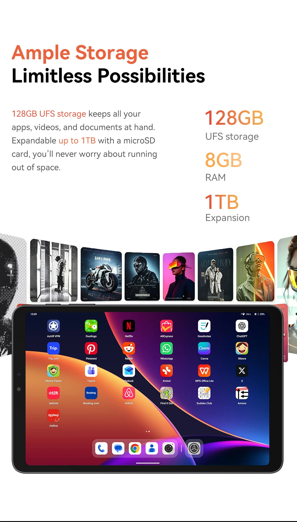 ALLDOCUBE iPlay 80 mini Pro Tablet 8,4'' 90Hz UNISOC T7300 16GB (8GB+8GB virtuell) RAM 128GB ROM Android 16 6050mAh 4G LTE Tablet – Detail 10