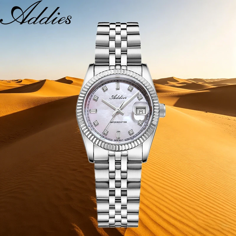 

ADDIES New Luxury Women Watch Elegant Fashion Sapphire Glass 585 Quartz Movement 5Bar Waterproof Sport Steel Watches for Ladies