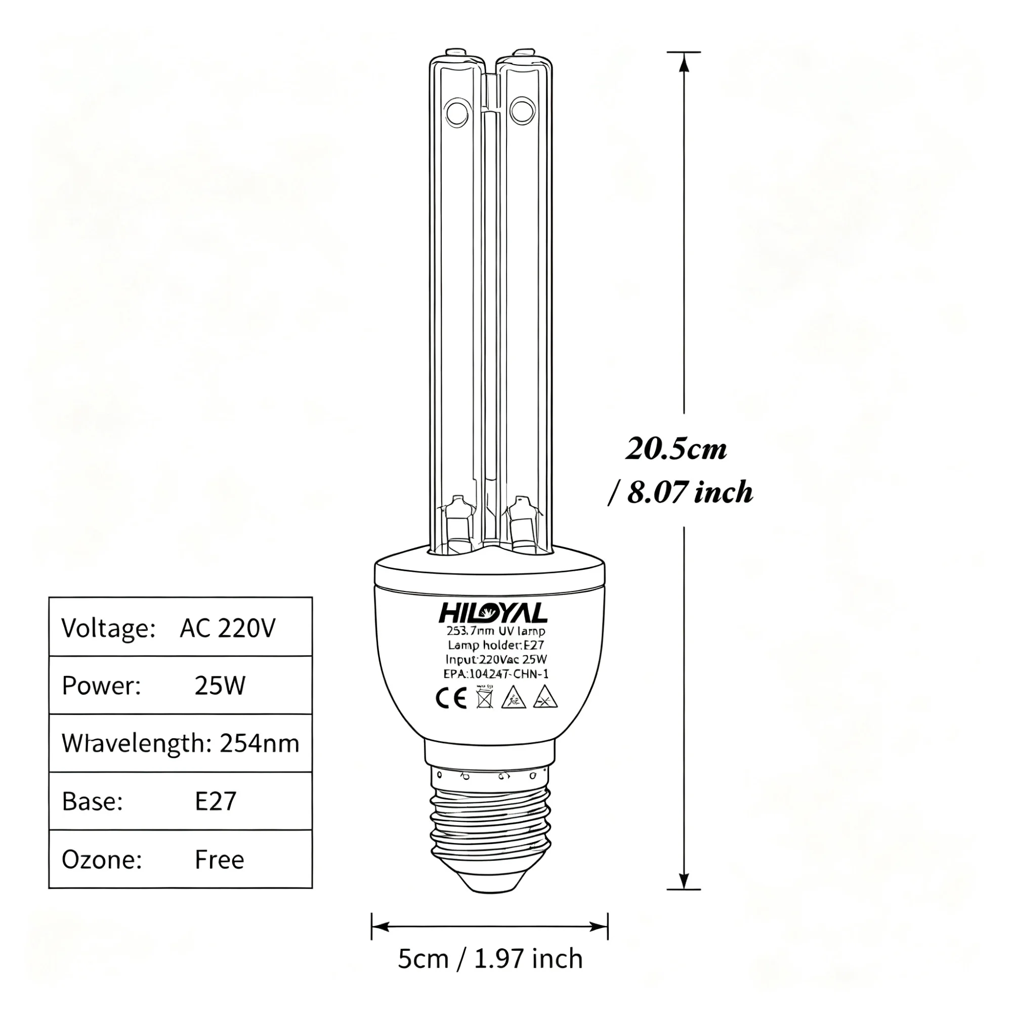 UVC Germicidal Bulb E27 220V 15W 25W 254nm Ozone Free with Remote Timer 360° Coverage for Home/Basement/Bathroom