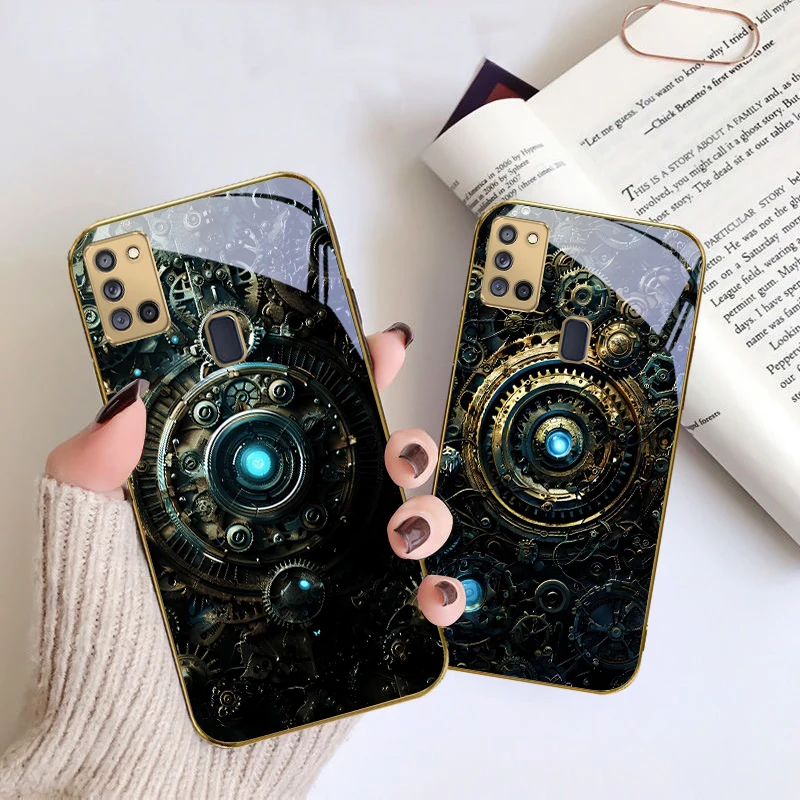 

Precision Machinery For Samsung A 31 32 A33 A34 35 14 A15 13 A16 25 26 50 52 53 54 55 56 70 71 72 73 Golden glass phone case