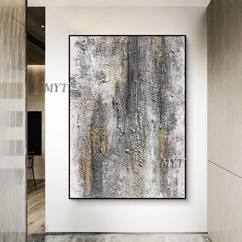 

Black White Heavy Thick Acrylic Abstract Picture Modern Home Decoration Canvas Wall Gold Foil Art Knife Paintings Frameless