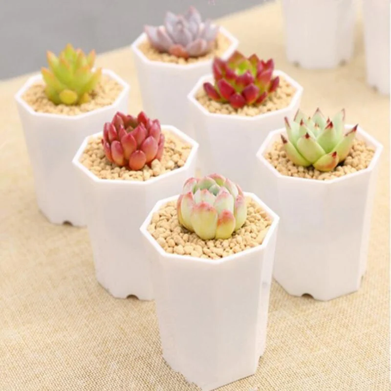 5Pcs Succulent Plant Pot Imitation Ceramic Octagonal Small Resin Flower Pot