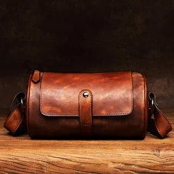 Luxury men and women vegetable tanned leather crossbody bag leather shoulder bag leather casual fashion cylinder satchel