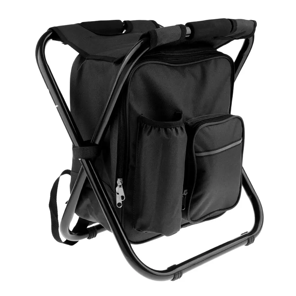 Multifunctional Backpack Chair with Cooler Heavy Duty Folding Seat Portable Stool for Outdoor Camping Beach Hike