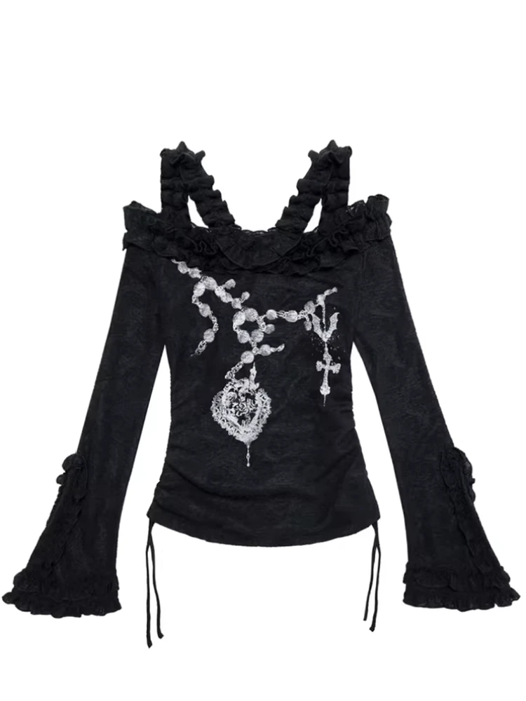 

Осенняя японская рубашка Y2k в стиле Харадзюку с винтажным принтом, женские топы в готическом стиле в стиле панк, уличная одежда в стиле ретро, модная блузка, новинка