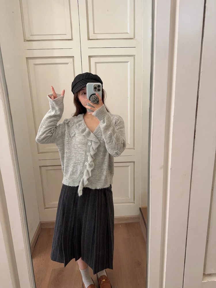 

Плиссированная юбка в полоску с глубокими глазами и винтажной текстурой, двусторонняя одежда, повседневная женская юбка из смеси полиэстера, подставка