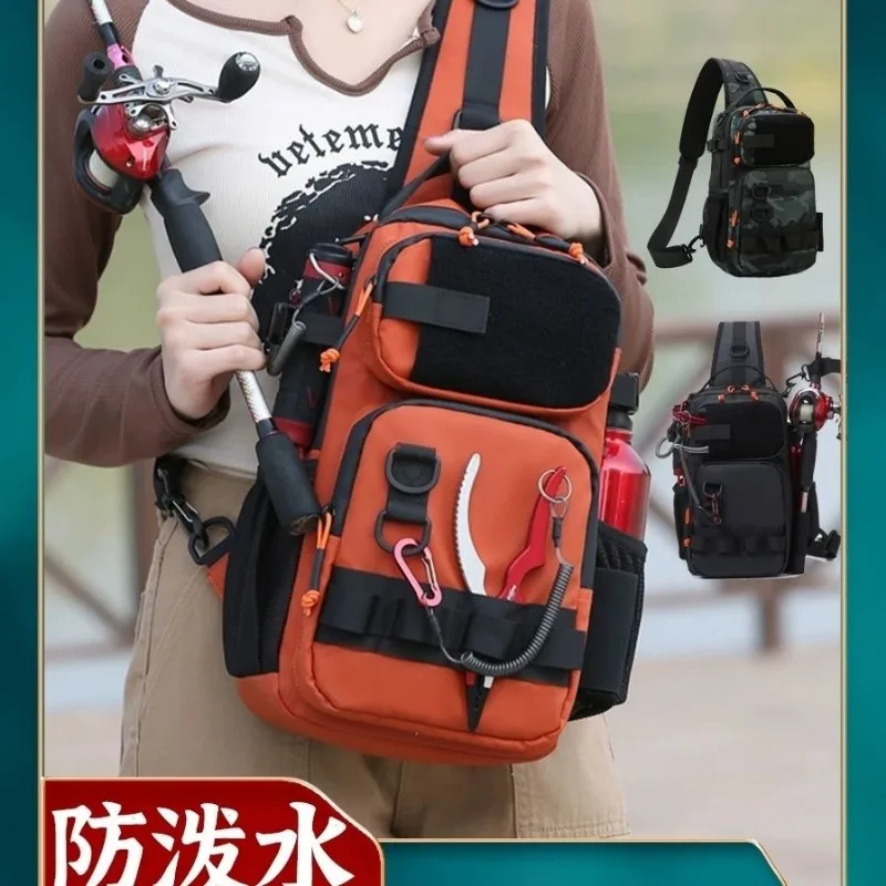 New Lure Box Gear Storage Bag Fishing Tackle Backpack Fanny Pack for Men Fly Fishing Backpack with Rod Holder Sling Shoulder Bag