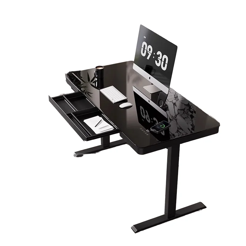 &Office Desk Height Adjustable Dual Motor Glass Workstation Modern Home Desk with Extendable Feature