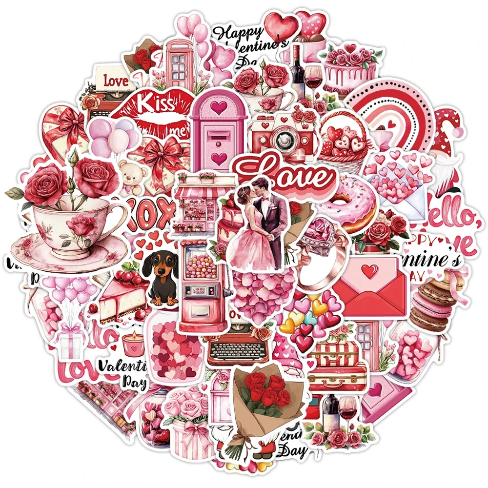 สติกเกอร์ลายกราฟฟิตี้วันวาเลนไทน์สไตล์เรโทรโรแมนติก 10/30/50 ชิ้น สีแดง สำหรับตกแต่งเครื่องเขียน กระเป๋าเดินทาง DIY กันน้ำ