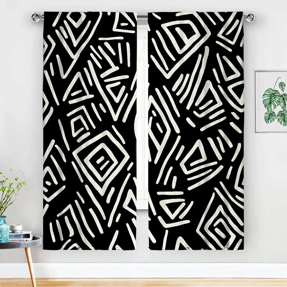 

2 штуки абстрактных геометрических шторных лент с черно-белым линейным узором, современный африканский стиль интерьера