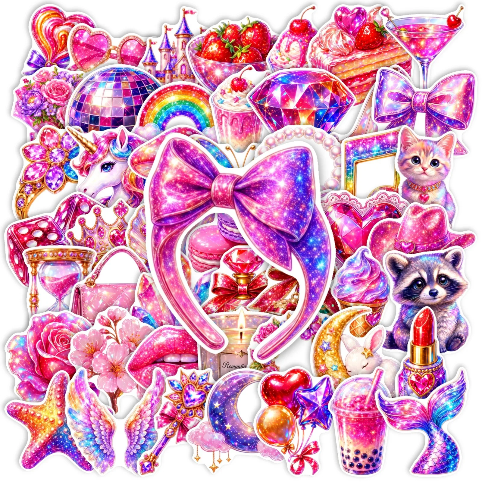 Glitter Vinyl Roll - 50 PCS Y2K Glitter Pink Cartoon