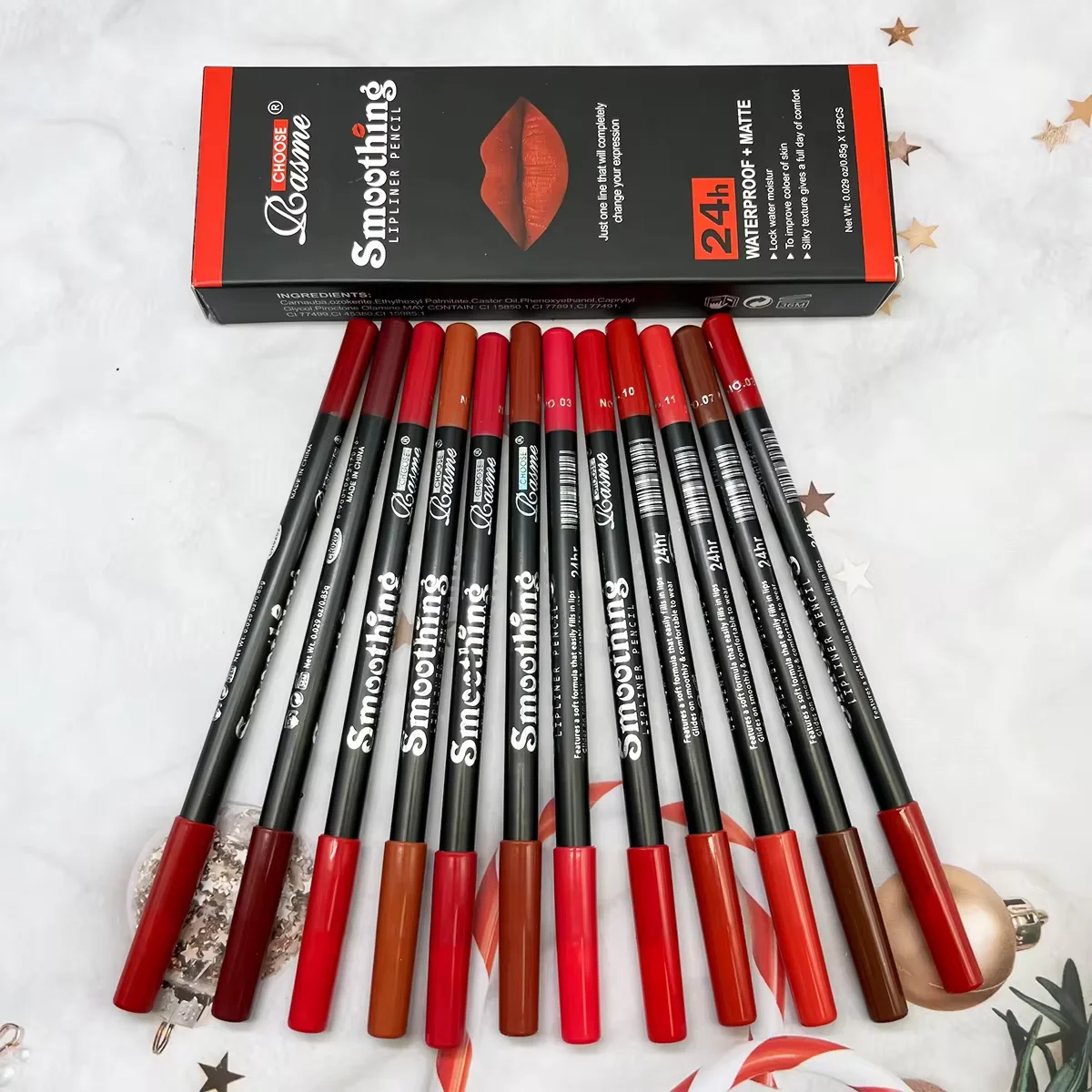 12 Colors Lip Liner Pen Set Professional Lip Liner Pencil Fashion Black Rod  Non-stick Cup Easy To Color Lipstick Pen Makeup