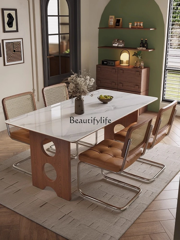 Solid wood rock slab dining table Home living room Modern simple rectangular dining table