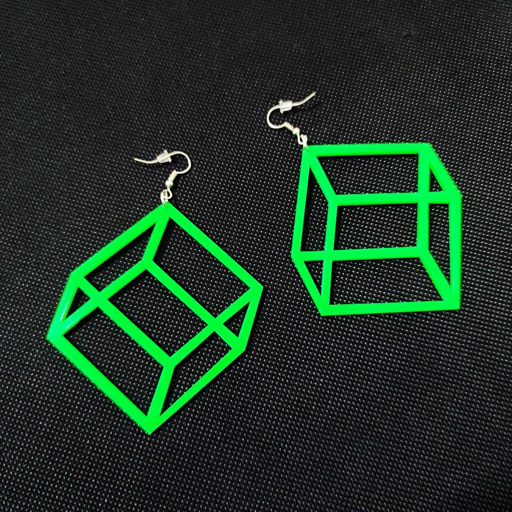 KUGUYS Square Cube Drop Dangle Earrings for Women Geometric White Pink Green Black Acrylic Hyperbole Neon Trendy Jewelry