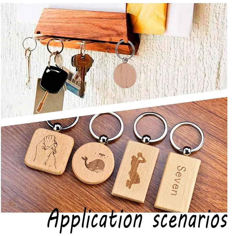 40 Pcs Wooden Blank Key Chain Tags Rectangle/Heart/Oval/Flat Round Wood Keychains For DIY Craft Making