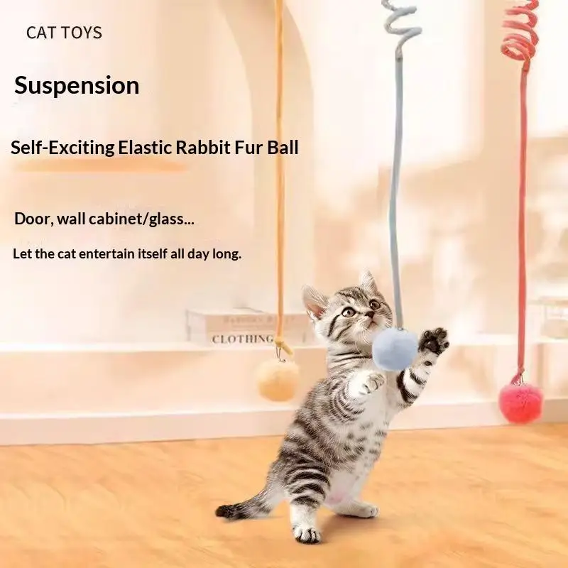 Hanging Self Play Cat Teaser Toy 1/3Pcs Retractable Elastic Rope Ball Non-toxic Toy for Kitten Indoor Interaction