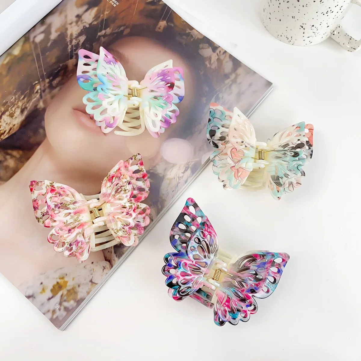 Luxury Ink Painting Style Double Layer Hollow Butterfly Hairpin Chinese Style Hairpin