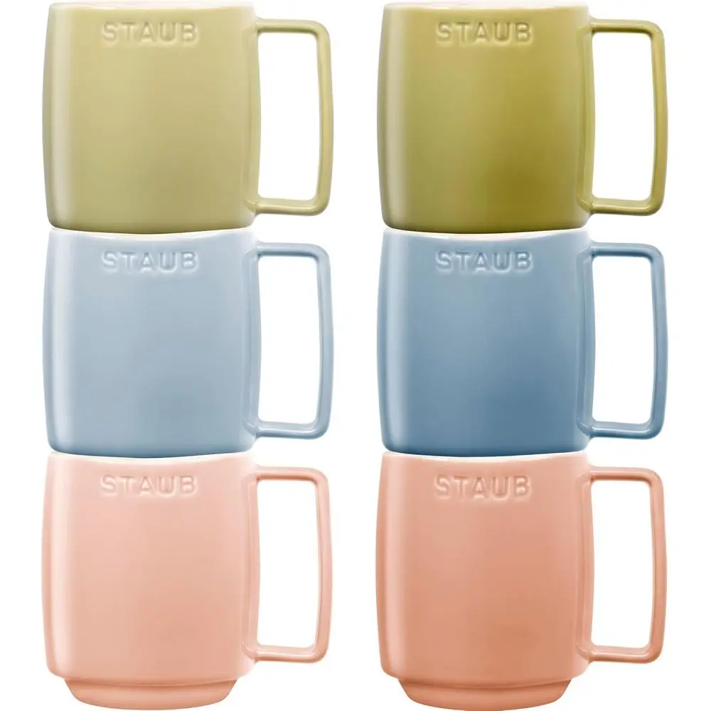 

Macaron Mugs Set of 6 Mixed Colours 350ml Dishwasher and Microwave Safe Stackable Ceramic Mixed