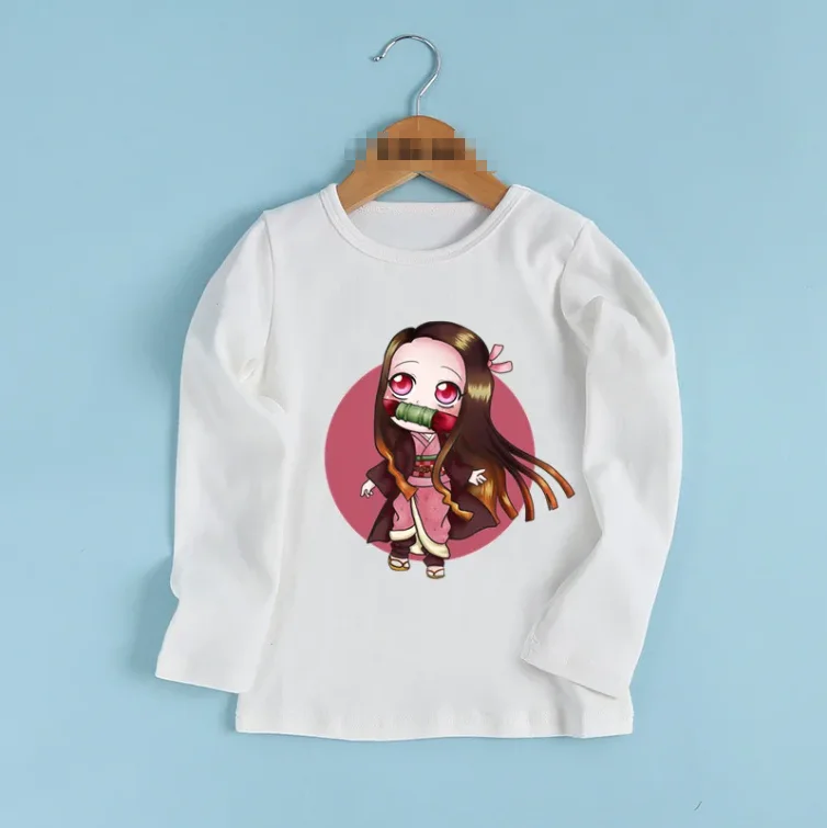 Anime Demon Slayer Kamado Nezuko Cartoon Kids T shirt Children New Clothes Baby Boys and Girls Long Sleeve T-shirt,