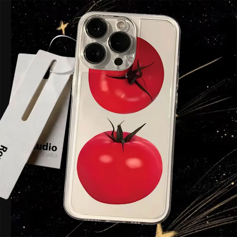 Cute Tomato Phone Case For iPhone 17 16 15 11 12 14 13 Pro Max Mini X XS XR 7 8 Plus SE4 16E Shockproof Soft Transparent Cover