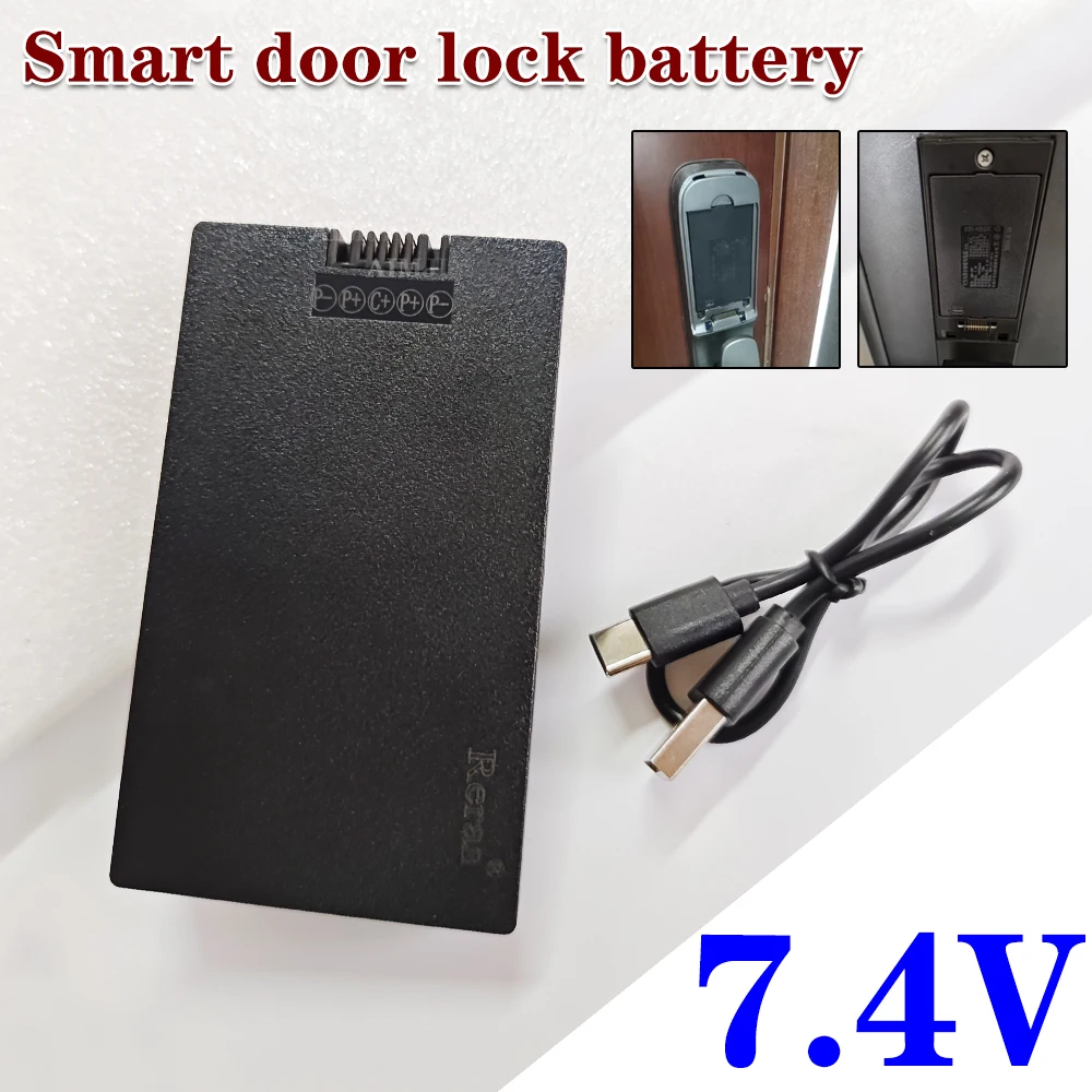 

Lithium Smart Door Lock Battery For Xiaomi Bosch Haier Fingerprint Send Charging Cable 7.4V 5000mAh Polymer