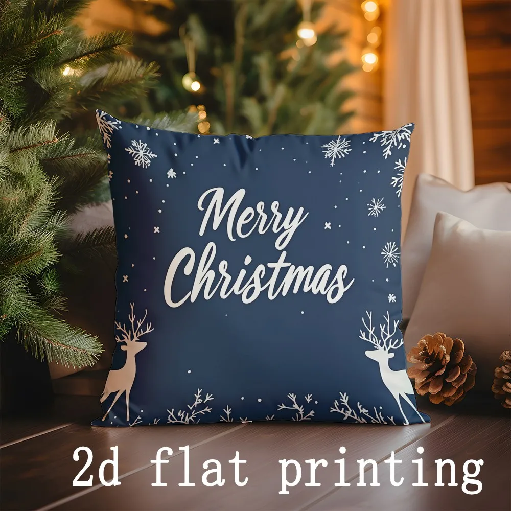 Home Decor Merry Christmas & Let it Snow Pillow Covers Pattern Cushion Cover Suitable for Sofa Bedroom Car Pillow Cover