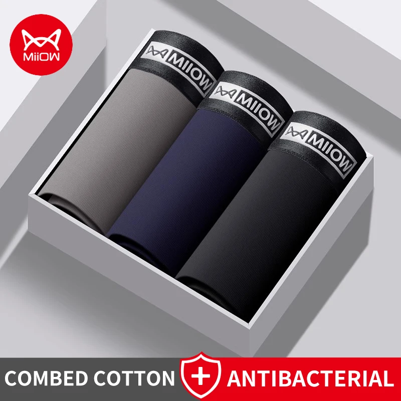 MiiOW 3Pcs Baumwolle Männer Unterwäsche 7A Antibakterielle Schritt Schlüpfer der Männer Atmungsaktive Mann Unterhose Solide Bequeme Herren Badehose