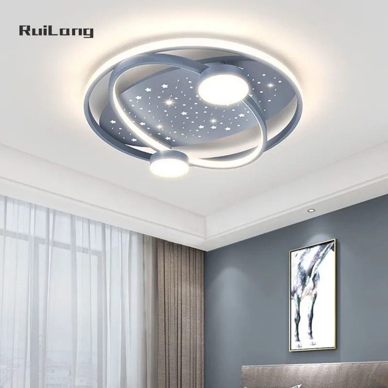 Dimmable Space Ceiling Light For Kids Room Boys Bedroom Decor Grey Moon Chandelier Cartoon Plafonnier led Baby Child Room Lamp