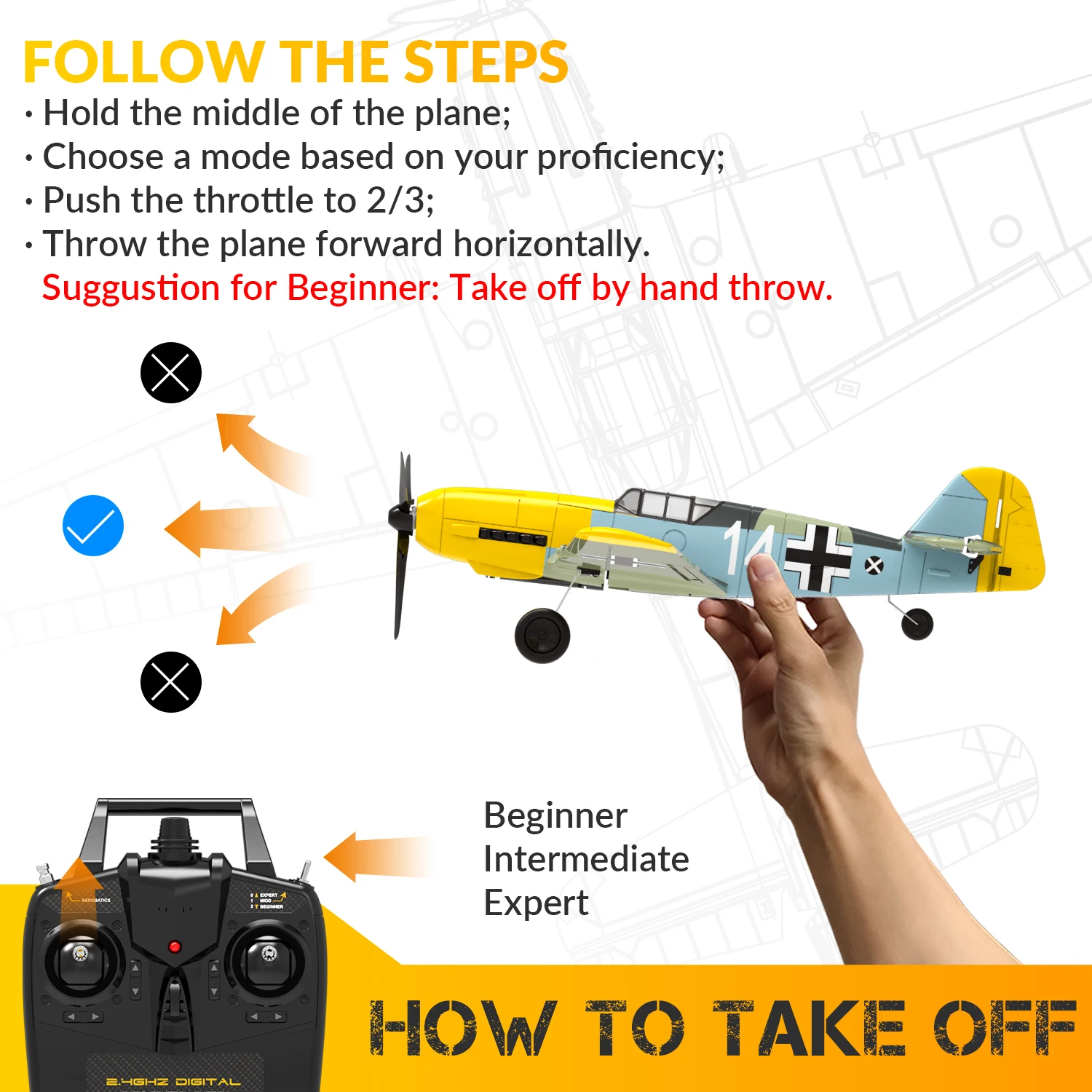 VOLANTEXRC BF 109 4-CH Remote Control Airplane Ready to Fly for Beginners with Xpilot Stabilization System(761-11) RTF