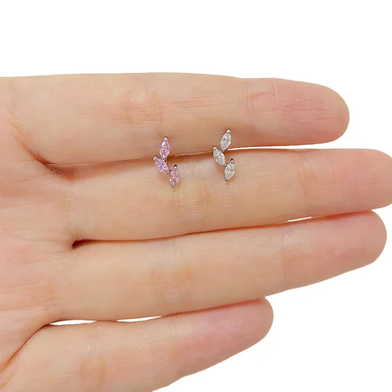ASTM F136 Titanium EAR PIERC 3 Marquise Leaf Shape with CZ Top Cartilage Tragus Earrings Ear Helix Studs Tongue Piercing Jewelry