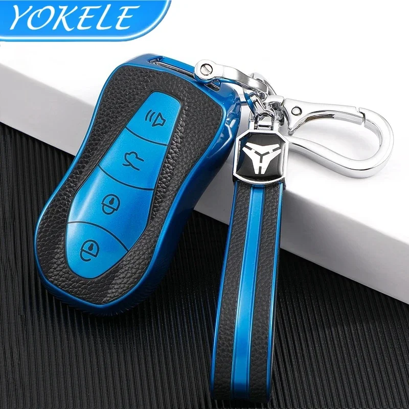 TPU Leather Car Remote Key Case Cover Keychain for Geely Azkarra Tugella FY11 2019 2020 Atlas Pro New Emgrand GS X6 SUV EC7