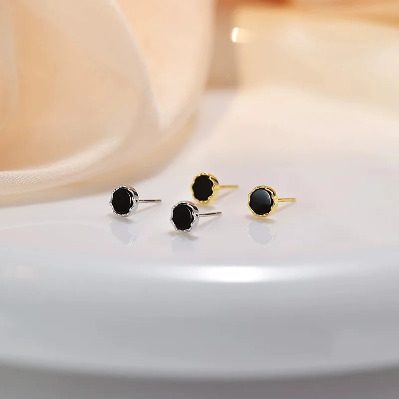 New Black Oil Drip Stud Earrings Lovely Small Simple Earrings for Women Piercing Fashion Silver Color Earring Jewelry Gifts