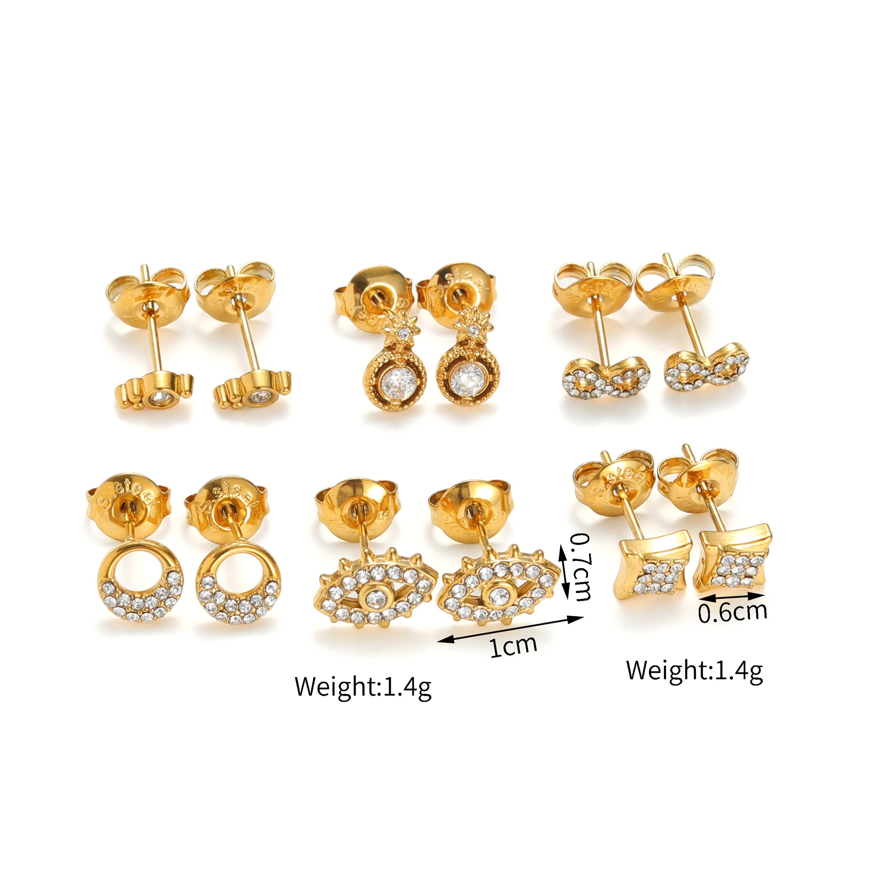 Kissmoon Minimalist Shiny Zircon Mini Stud Earring for Women Stainless Steel Bling Stone Multi-Element Tiny Earring Jewelry Gift