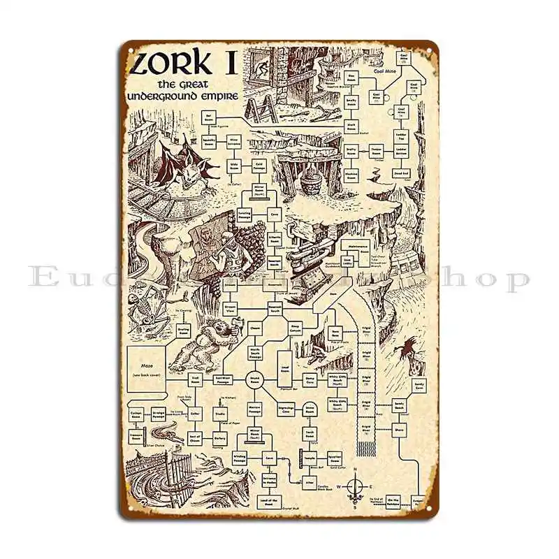 Zork Map Metal Sign Customize Club Printing Cave Rusty Tin Sign Poster