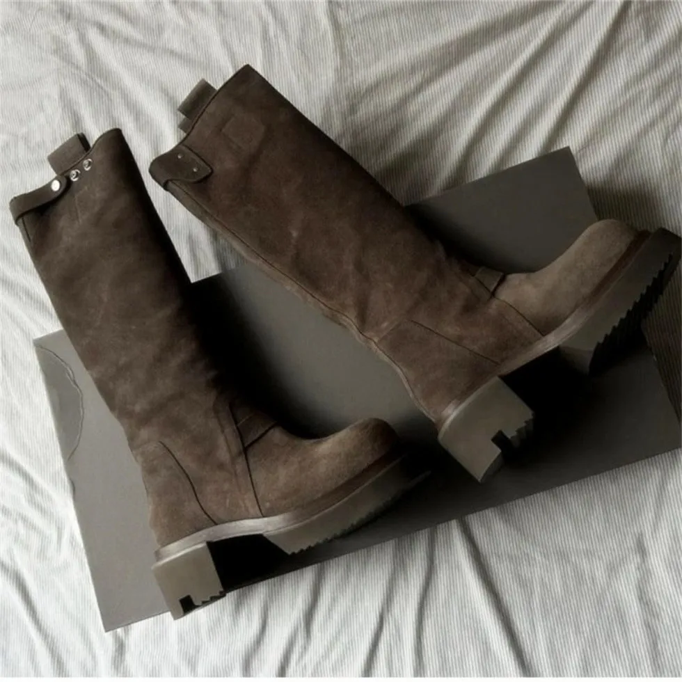 Handmade 7cm Thick Sole Knee High Platform Bogun Brown Suede Genuine Leather High Street Cowhide Boots
