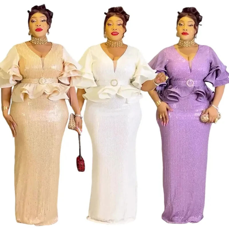 

African Party Dresses for Women 2026 Elegant Turkey Muslim Wedding Evening Gown Dashiki Sequin Sexy Bodycon Slit Long Dress