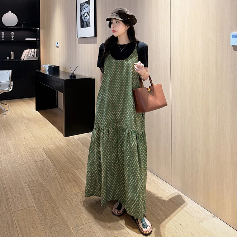 Abito lungo estivo da donna Allentato Plus Size Manica corta Set da due pezzi T-shirt da vacanza + Abito con fionda Robe Ete Femme Elbise 2025