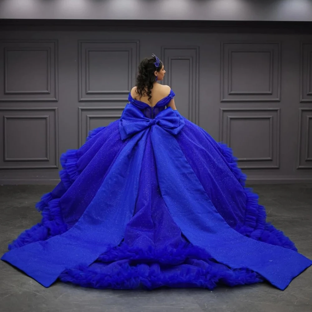 Robe de Quinceanera en tulle perlé à volants, robe Sweet 16 avec grand nœud, chérie à plusieurs niveaux, robe de soirée de Rh