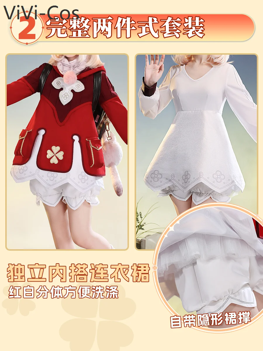 ViVi-Cos Genshin Impact Klee Women Lori Cosplay Costume Cos Game Anime Party Uniform Hallowen Play Role Clothes Clothing