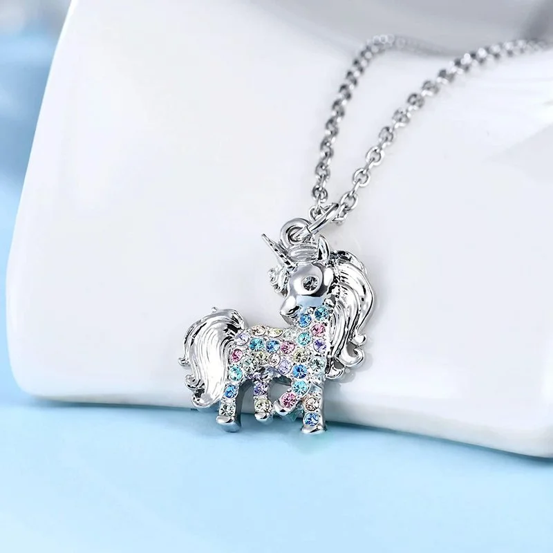 Simple Multi-color Blue Pink Cute Pony Couple Jewelry Pendant Necklace Fashion Item Valentine's Day Gift