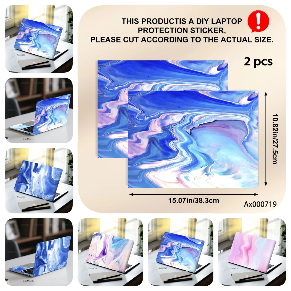 Liquid Marble Laptop Sticker 2Pcs Set Blue Pink Abstract Art Decal Universal for MacBook Notebook PC Keyboard Aesthetics Decor