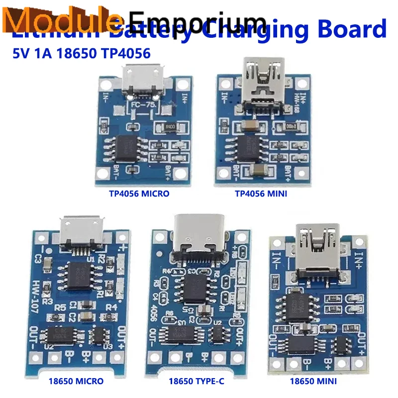 10Pcs Micro USB 5V 1A 18650 TP4056 Lithium Battery Charger Module Charging Board With Protection Dual Functions 1A Li-ion