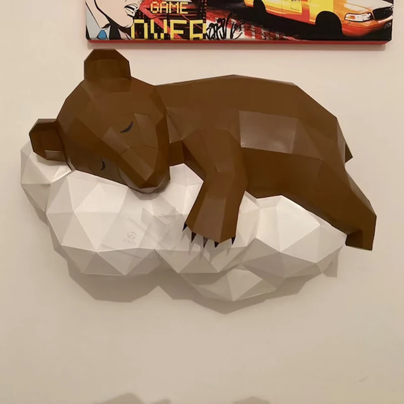 

3D-модель «Медведь, спящий на облаке»: настенный декор для дома, подвесное искусство, бумажная поделка, оригами-пазлы, игрушки для детей