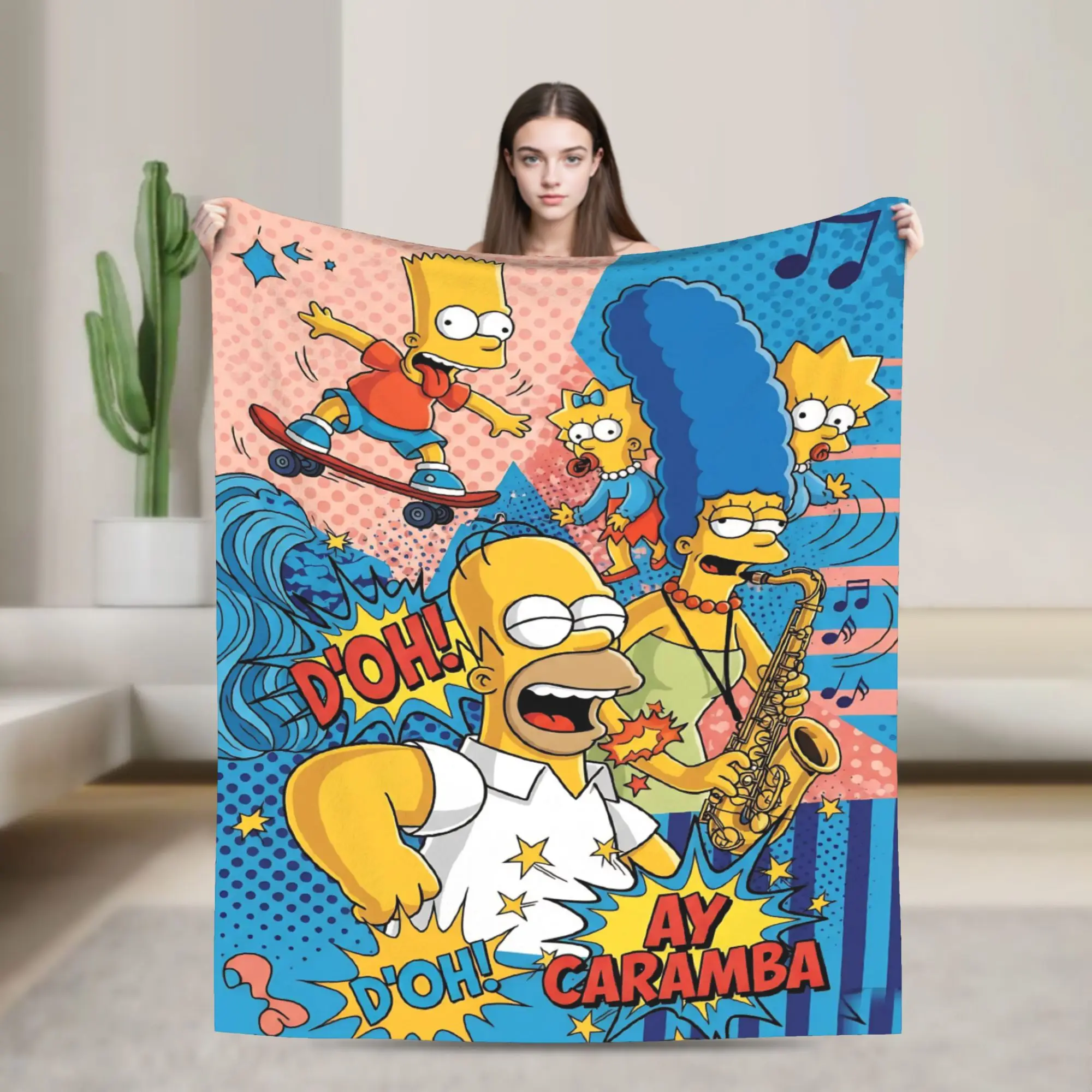 Dynamic Anime Family Vivid Portrait Flannel Blanket The Simpsoned Soft Durable Throw Blanket for Living Room Bedspread Bed Cover