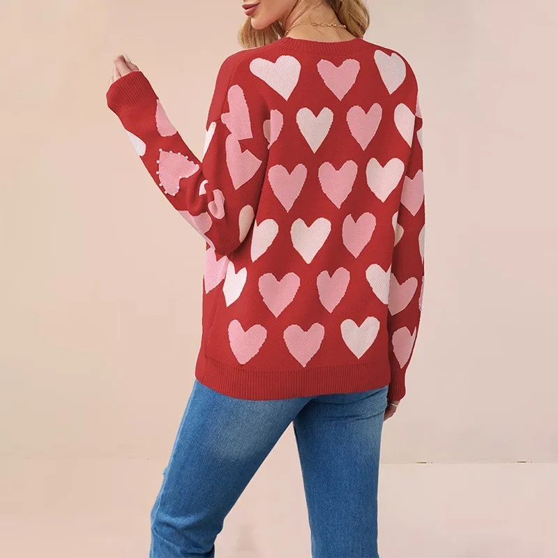 Women's Casual Sweaters Comfortable Fashion Heart-Shaped Pattern Long Sleeve Crew Neck Loose Sweaters For Women Spring Autumn