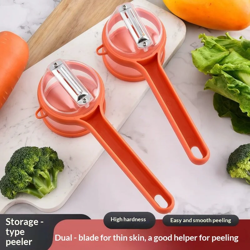 Multifunctional Fruit Vegetable Peeler With Storage Container Stainless Steel Blade Potato Apple Carrot Peeling Kitchen Gadget