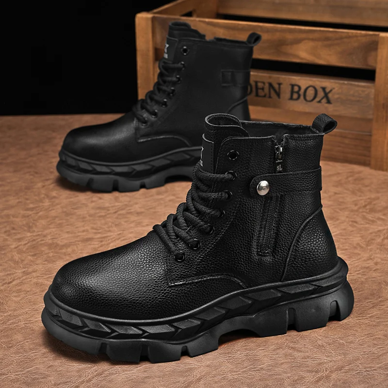 CYYTL Black Mens Boots Winter Casual Shoes Ankle Leather Chelsea Cowboy Tactical Hiking Outdoor Designer Luxury Sneakers Tennis