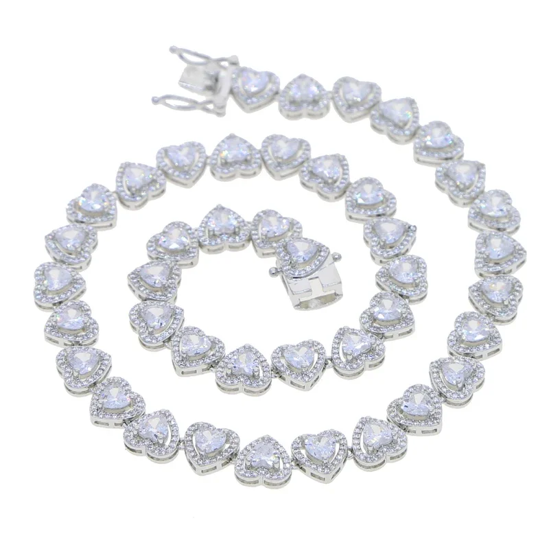 Heart Link Tennis Chain Necklace Micro Paved Bling Cubic Zirconia Luxury Heart Shaped Lovely Charm Iced Out Choker Necklace